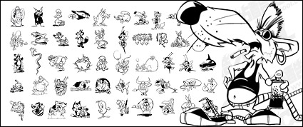 black and white cartoon animals