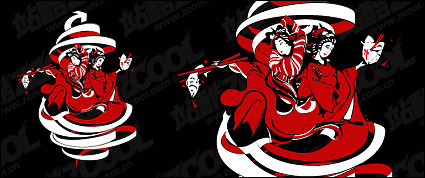 Classical Japanese characters vector illustrations material