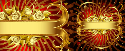 White Rose and gold banner vector material